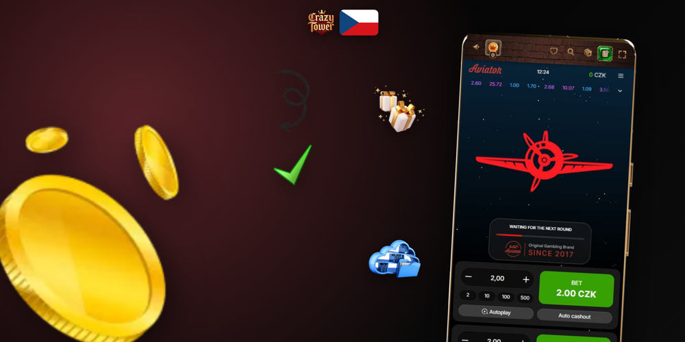 Herní rozhraní Aviator online v Crazytower Casino s tlačítkem Cash Out