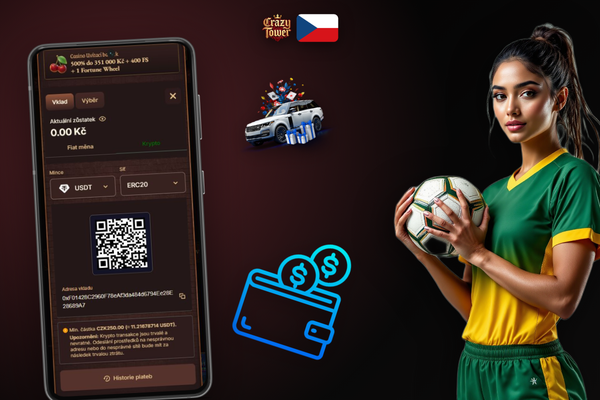 Mobilní rozhraní Crazytower Casino s výběrem metody pro minimální vklad 250 CZK